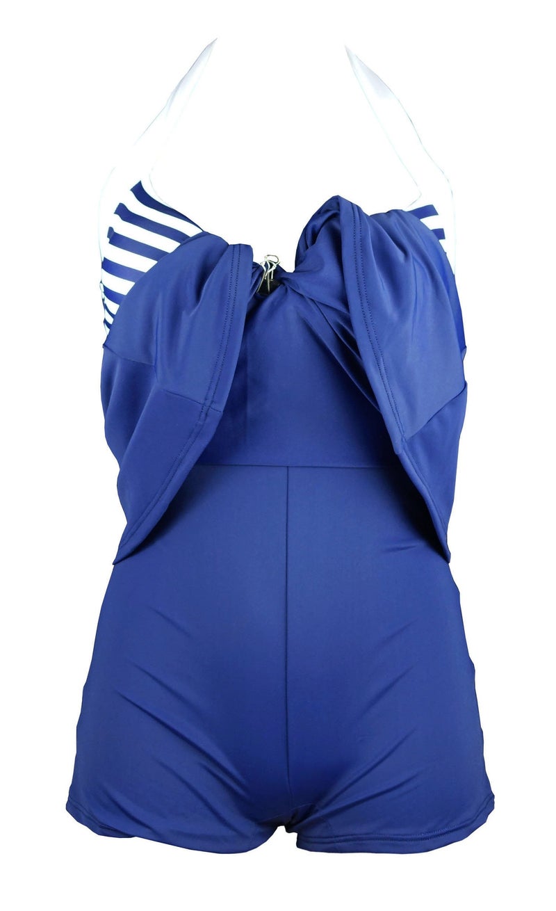 COCOSHIP كوكا شيب بيكيني بحري مخطط أبيض وأزرق بحري عتيق بغطاء تنورة قطعة واحدة XXL(US14) - Image 4